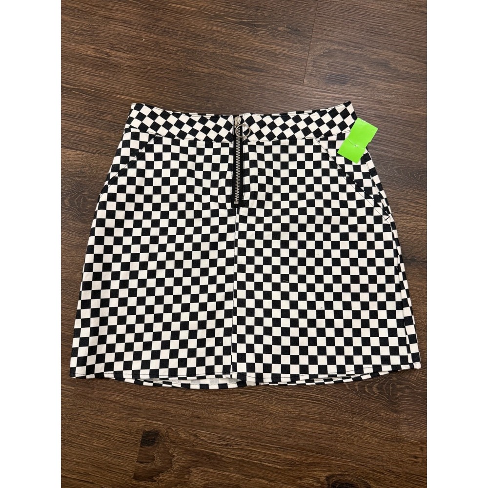 Rue21 Y2K Checkerboard Mini Skirt Women Small Black White Ring Zip NWT Size S